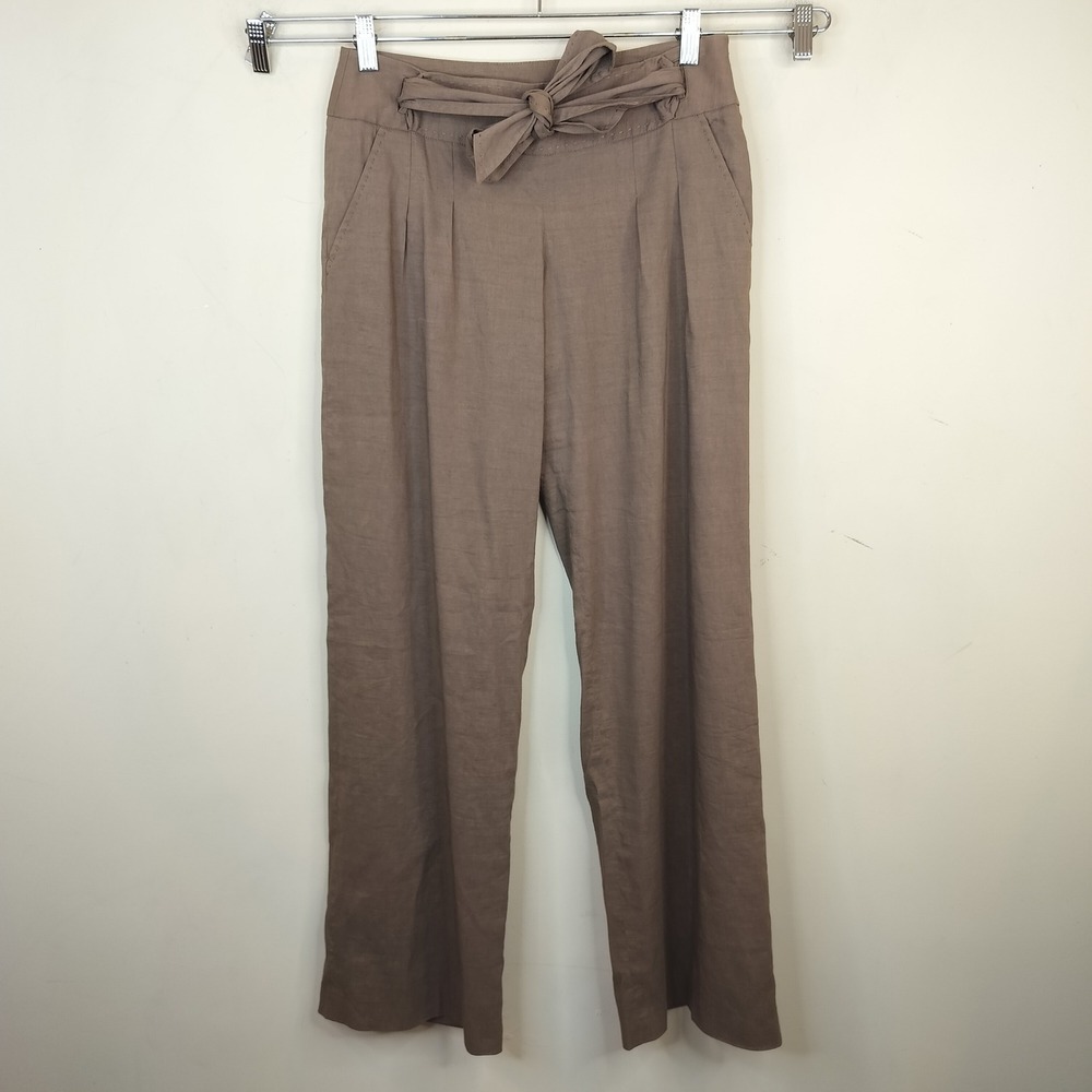 Elie Tahari Linen Blend Pants 2 Womens Tie Waist Wide Leg Pleated